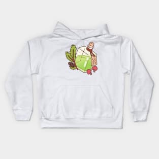 Green Serenity: Bottle with Water and Grass Kids Hoodie